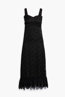 Платье миди из шифона фил-купе с кружевной отделкой ANNA SUI, черный