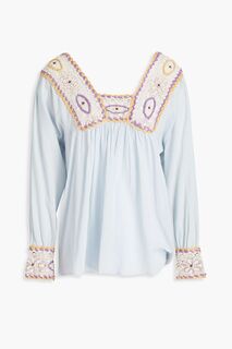 Блузка из мятой хлопковой марли с декорированными вставками крючком ANTIK BATIK, синий