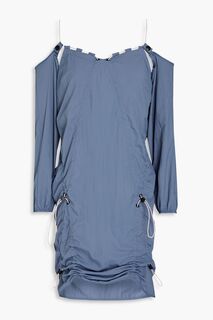 Платье мини из рипстопа со сборками и открытыми плечами MCQ ALEXANDER MCQUEEN, синий