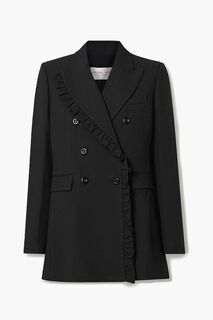 Двубортный креповый пиджак с рюшами MICHAEL KORS COLLECTION, черный