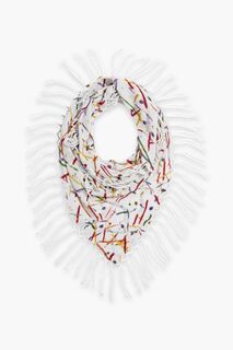 Кашемировый шарф с принтом и бахромой AUTUMN CASHMERE, экру