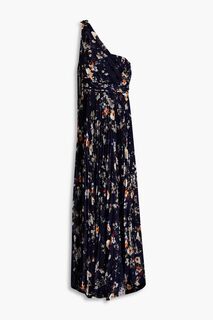 Шифоновое платье-купе fil-купе на одно плечо со складками и цветочным принтом MIKAEL AGHAL, нави