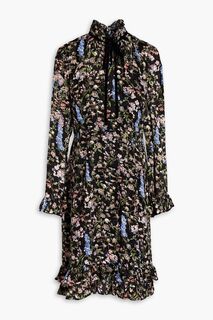 Шифоновое платье-купе со сборками и цветочным принтом. MIKAEL AGHAL, черный