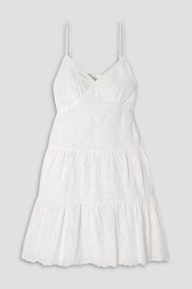 Ярусное платье мини из хлопкового поплина с вышивкой английской вышивки MICHAEL MICHAEL KORS, белый