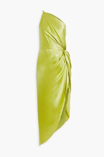 Платье миди из крученого шелкового атласа на одно плечо MICHELLE MASON, зеленый