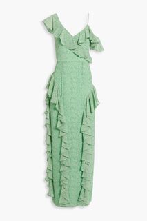 Платье макси из крепа с оборками и цветочным принтом MIKAEL AGHAL, зеленый