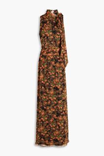 Платье макси из крепона-купе с завязками и цветочным принтом MIKAEL AGHAL, черный