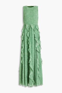 Платье макси из крепа с принтом и оборками MIKAEL AGHAL, зеленый