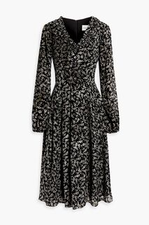 Плиссированное платье миди из шифона фил-купе с цветочным принтом MIKAEL AGHAL, черный