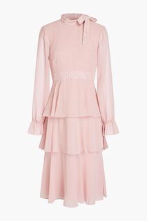 Многоярусное шифоновое платье с кружевной отделкой MIKAEL AGHAL, розовый
