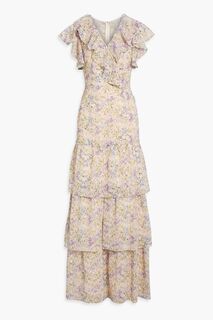 Многоярусное платье макси из английской вышивки с цветочным принтом MIKAEL AGHAL, сиреневый