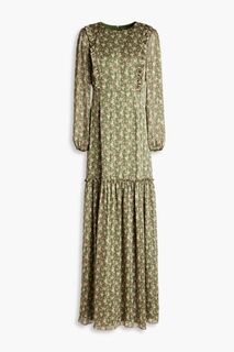 Жаккардовое платье макси со сборками и металлизированным цветочным принтом MIKAEL AGHAL, зеленый