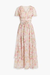Ярусное платье макси из жоржета с цветочным принтом MIKAEL AGHAL, розовый