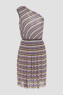Платье крючком со складками металлизированного цвета на одно плечо. MISSONI, белый