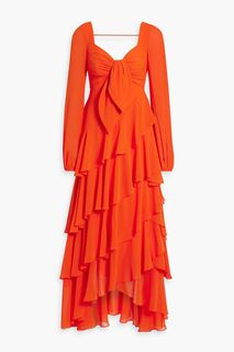 Асимметричное платье из крепа с рюшами BADGLEY MISCHKA, оранжевый
