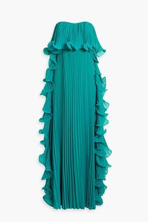 Платье макси из жоржета со складками без бретелек BADGLEY MISCHKA, бирюзовый
