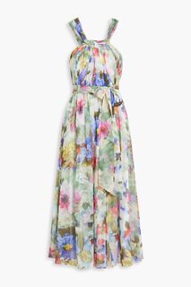 Шифоновое платье миди со сборками и цветочным принтом BADGLEY MISCHKA, зеленый