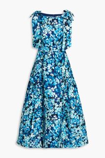 Платье миди из атласного твила с цветочным принтом BADGLEY MISCHKA, синий