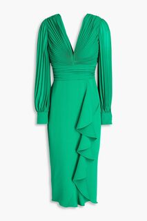 Плиссированное платье миди из шифона и крепа BADGLEY MISCHKA, зеленый