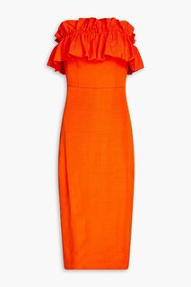 Платье-пуфик без бретелек с рюшами ML MONIQUE LHUILLIER, оранжевый