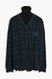 Потертый шерстяной свитер с высоким воротником в клетку BALENCIAGA, черный