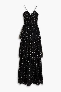 Многоярусное платье из тюля с блестками в горошек ML MONIQUE LHUILLIER, черный