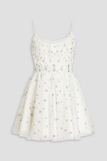 Платье мини из тюля со сборками в блестящий горошек ML MONIQUE LHUILLIER, белый