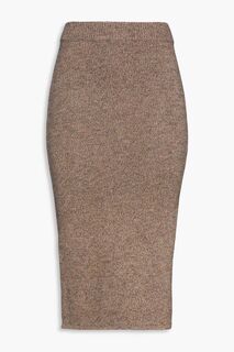 Меланжевая юбка миди из смесовой шерсти MONROW, серо-коричневый