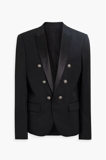 Шерстяной пиджак с атласной отделкой BALMAIN, черный