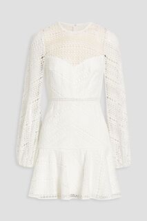 Платье мини из рифленого кружева макраме ML MONIQUE LHUILLIER, белый