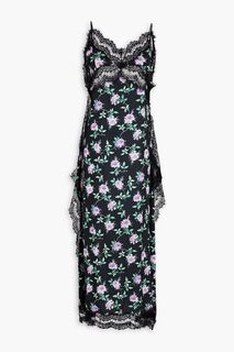 Платье миди из крепдешина с кружевными вставками и цветочным принтом MSGM, черный