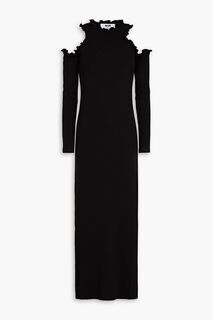 Платье миди из эластичного хлопкового джерси с открытыми плечами и оборками MSGM, черный