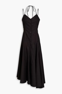 Платье миди из хлопкового поплина с асимметричным вырезом MSGM, черный