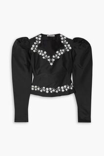 Укороченная блузка из атласа «дюшес» с вышивкой BATSHEVA, черный