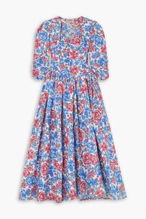Платье миди Lane из хлопкового поплина с вышивкой и цветочным принтом BATSHEVA, синий