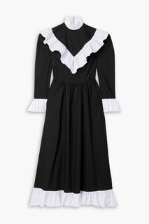 Двухцветное платье макси Carol из хлопкового поплина с оборками BATSHEVA, черный