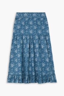 Ярусная юбка миди Natasha из хлопкового поплина с цветочным принтом BATSHEVA, синий
