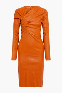 Кожаное платье с драпировкой BOTTEGA VENETA, оранжевый