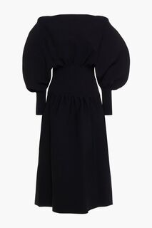 Трикотажное платье миди со сборками и открытыми плечами BOTTEGA VENETA, черный