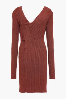 Платье мини из смесового шелка в рубчик с закрученной передней частью BOTTEGA VENETA, красный