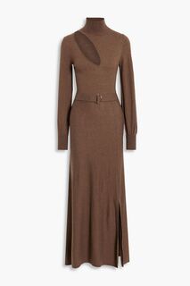 Платье макси Aga из шерсти и хлопка с высоким воротником и вырезом NICHOLAS, коричневый