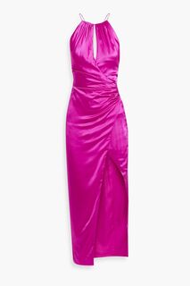Платье миди из шелкового атласа со сборками и вырезами NICHOLAS, розовый