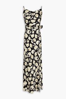 Платье макси Simone из шелкового атласа с поясом и цветочным принтом NICHOLAS, черный