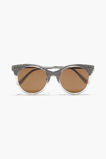 Солнцезащитные очки в круглой оправе из бронзы и ацетата BOTTEGA VENETA, серый