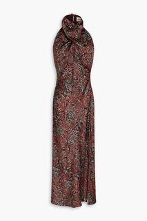 Платье миди Aline из шелкового атласа со змеиным принтом и воротником-хомутом NICHOLAS, красный