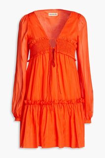 Платье мини из вуали Brynn со сборками из хлопка и шелка NICHOLAS, оранжевый