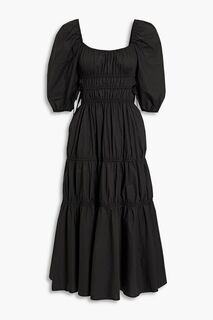 Ярусное платье миди из хлопкового поплина с вырезами хной NICHOLAS, черный