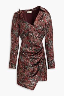 Платье-рубашка мини Eliana из шелкового атласа с запахом и змеиным принтом NICHOLAS, красный