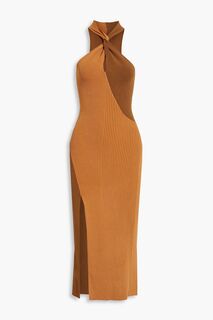 Двухцветное платье миди в рубчик Daija перекрученного цвета NICHOLAS, коричневый