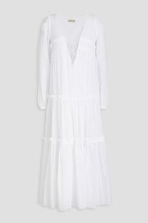 Платье миди Kalani из хлопка и смесового шелка с вуалью и сборками NICHOLAS, белый